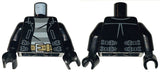 LEGO 973pb1550c01 Torso Leather Jacket Open with Straps over Shirt with Dark Bluish Gray and Light Bluish Gray Stripes, Dark Tan Belt with Silver Buckle Pattern /  Arms /  Hands - Main Product Image