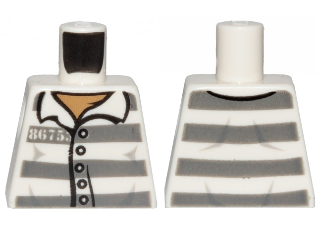 LEGO 973pb1557 Torso Town Prisoner Number 86753, Dark Bluish Gray Stripes, Buttons, Dark Tan Undershirt Pattern - Main Product Image