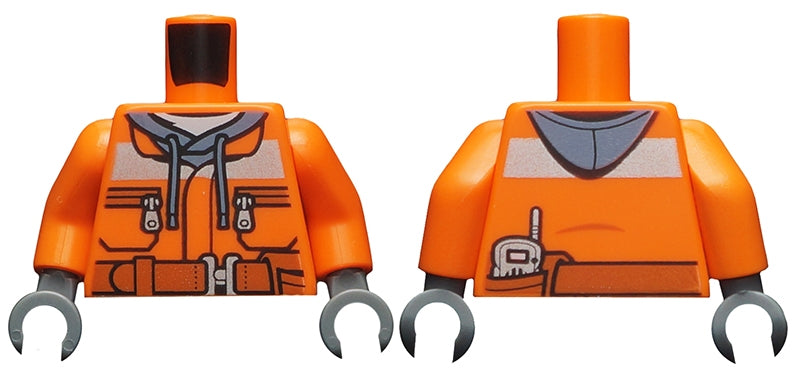 LEGO 973pb1895c01 Torso Construction Jacket over Sand Blue Hoodie, Reflective Stripe, Zipper Pockets, Dark  Belt with Pouch and Radio Pattern /  Arms / Dark Bluish Gray Hands - Main Product Image