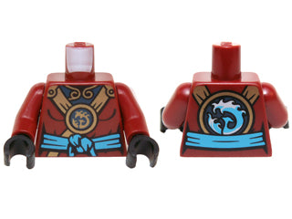 LEGO 973pb2090c01 Torso Ninjago Female Outline with Gold Straps, Round Emblem, Dark Azure Knotted Sash and Dark Blue Undershirt Pattern /  Arms / Black Hands - Main Product Image
