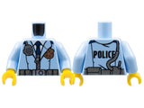 LEGO 973pb2169c01 Torso Police Male Jacket with Zipper, Dark Blue Tie, Gold Badge, Radio and &#39;POLICE&#39; Pattern on Back /  Arms / Yellow Hands - Main Product Image