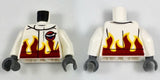 LEGO 973pb2472c01 Torso Racing Jacket with Flames and Aviation Airshow Logo Pattern /  Arms / Dark Bluish Gray Hands - Main Product Image