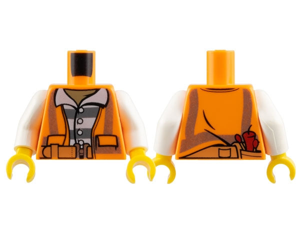 LEGO 973pb2605c01 Torso Town Prisoner Shirt with Prison Stripes and  Vest with Dynamite and Matches on Back Pattern / White Arms / Yellow Hands - Main Product Image