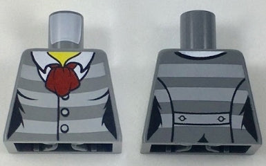 LEGO 973pb2685 Torso Female Jacket with Light Bluish Gray Stripes, 3 Buttons and Dark Red Scarf and Back Print Pattern - Main Product Image