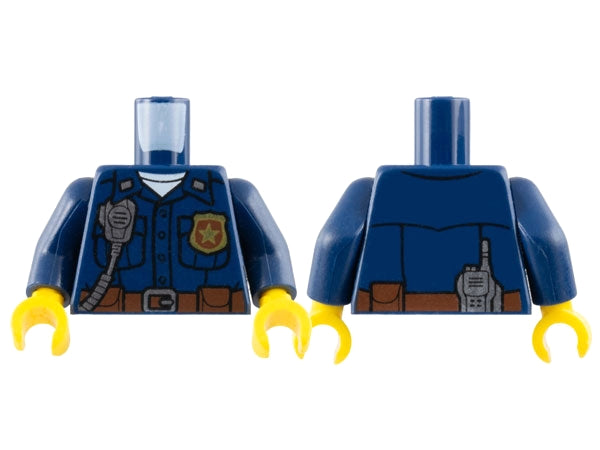 LEGO 973pb3011c01 Torso Police Uniform with Gold Badge over White Shirt, Silver Radio, Reddish Brown Belt with Buckle and Pouches Pattern /  Arms / Yellow Hands - Main Product Image