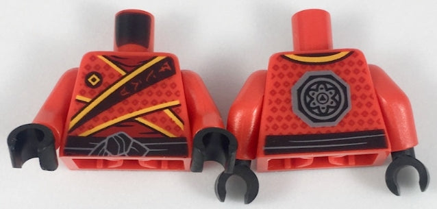 LEGO 973pb3048c01 Torso Tunic with Bright Light Orange Trim, Diamonds and Ninjago Logogram 'FIRE' over Dark  Shirt, Black Waist Sash with Knot, Dark Bluish Gray Octagon Logo on Back Pattern /  Arms / Black Hands - Main Product Image
