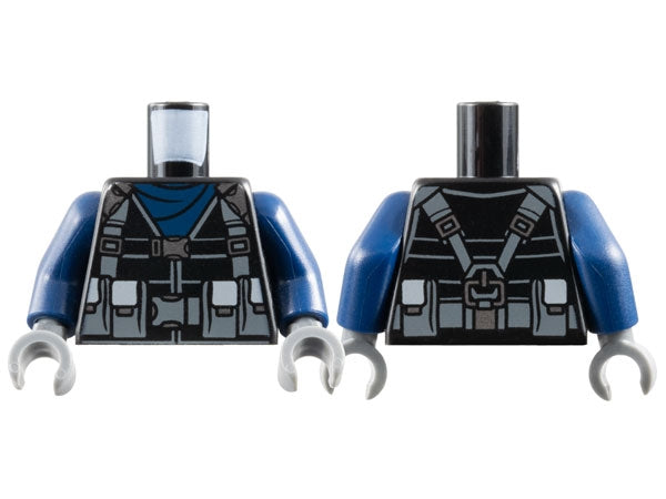 LEGO 973pb3148c01 Torso Tactical Jacket, Dark Blue Scarf, Dark Bluish Gray Straps and Utility Pouches Pattern / Dark Blue Arms / Dark Bluish Gray Hands - Main Product Image