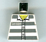 LEGO 973pb3375 Torso Prison Uniform Shirt with '50380', 5 Buttons, and Dark Bluish Gray Stripes, Hairy Chest, Yellow Neck Pattern - Main Product Image