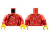 LEGO 973pb4620c01 Torso Female Oriental Dress with Dark Pink Flowers on Gold Branches Pattern (BAM) / Red Arms / Yellow Hands - Main Product Image