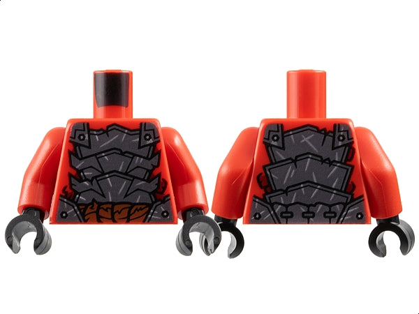 LEGO 973pb5950c01 Torso Dark Silver Segmented Armor with Sharp Plates, Rivets and Silver Scratches over Dark  Scales, dish Brown Thick Rope Belt Pattern /  Arms / Black Hands - Main Product Image