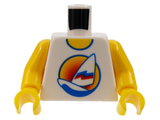 LEGO 973px126newc01 Torso Shirt with Long Surfboard with Sail on Blue Water in Circle Sunset Logo, Yellow Neck Pattern, Inside with Ribs (Reissue) / Yellow Arms / Yellow Hands - Main Product Image