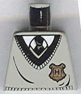 LEGO 973px153 Torso V-Neck Sweater with Black Collar and Gold Hogwarts Crest over White Shirt, Tie Pattern - Main Product Image