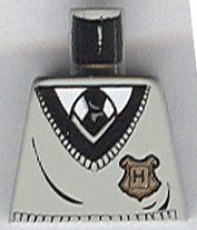 LEGO 973px153 Torso V-Neck Sweater with Black Collar and Gold Hogwarts Crest over White Shirt, Tie Pattern - Main Product Image