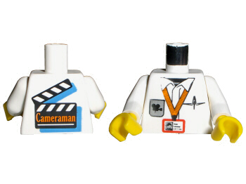 LEGO 973px64c01 Torso Studios Cameraman ID, Logo, Pen, Film Slate on Back Pattern /  Arms / Yellow Hands - Main Product Image