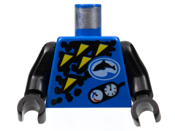 LEGO 973px96c01 Torso Divers Dolphin Logo, Yellow Triangles, and Gauges Pattern / Black Arms / Black Hands - Main Product Image