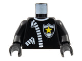 LEGO 973px9c01 Torso Police Leather Jacket with Thick White Zippers and Badge with Yellow Star Pattern /  Arms /  Hands - Main Product Image