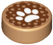 LEGO 98138pb055 Tile, Round 1 x 1 with White Animal Paw Print on Reddish Brown Background Pattern - Main Product Image