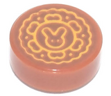 LEGO 98138pb286 Tile, Round 1 x 1 with Moon Cake with Bright Light Orange Bunny on Reddish Brown Background Pattern - Main Product Image