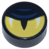 LEGO 98138pb386 Tile, Round 1 x 1 with Yellow Eye Half Closed, Slit Pupil, White Glints, and Dark Blue Eyelid Lines Pattern - Main Product Image