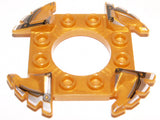 LEGO 98343pb03 Ring 4 x 4 with 2 x 2 Hole and 4 Serrated Ends with Black and Silver Pattern (Ninjago Spinner Crown) - Main Product Image