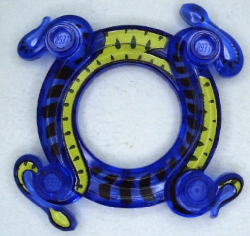 LEGO 98344pb01 Ring 4 x 4 with 2 x 2 Hole and 2 Intertwined Snakes with Lime Pattern (Ninjago Spinner Crown) - Main Product Image
