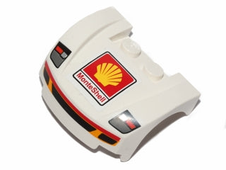 LEGO 98835pb004s Vehicle, Mudguard 3 x 4 x 1 2/3 Curved Front with Headlights and Grille with Red and Yellow Trim, Shell Logo, &#39;MonteShell&#39; Pattern (Sticker) - Set 30192 - Main Product Image