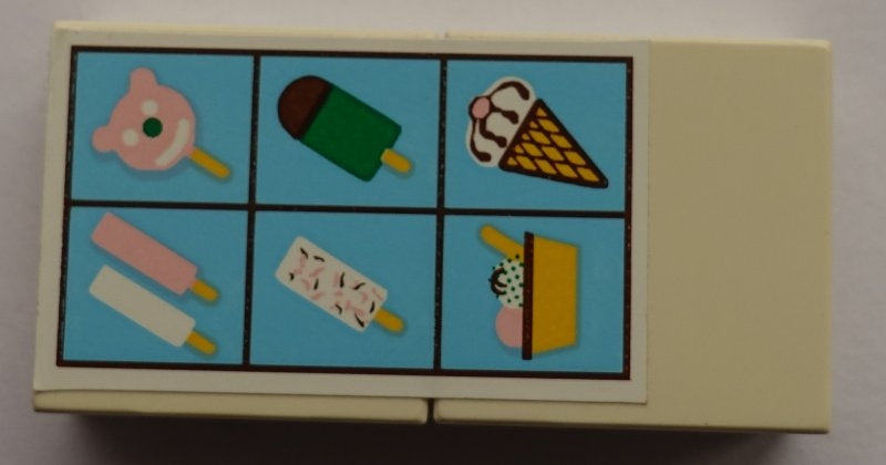 LEGO BA013pb04 Stickered Assembly 4 x 2 with Six Ice Creams Pattern (Sticker) - Set 6414 - 2 Tile 2 x 2 - Main Product Image