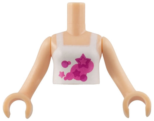 LEGO FTGpb002c01 Torso Mini Doll Girl White Halter Top with Dark Pink and Magenta Circles and Stars Pattern,  Arms with Hands - Main Product Image