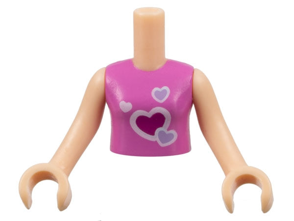 LEGO FTGpb009c01 Torso Mini Doll Girl Dark Pink Vest Top with Hearts Pattern,  Arms with Hands - Main Product Image