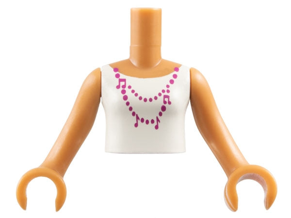 LEGO FTGpb036c01 Torso Mini Doll Girl White Vest Top with Magenta Necklace with Music Notes Pattern,  Arms with Hands - Main Product Image