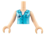 LEGO FTGpb070c01 Torso Mini Doll Girl Medium Azure Blouse Top with Dark Blue Cross Logo and Animal Paw over White Shirt Pattern,  Arms with Hands - Main Product Image