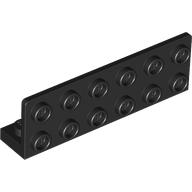 A black LEGO L-shaped bracket part, featuring a 1x6 stud base and a 2x6 vertical wall with outward-facing studs.