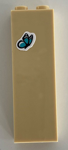 Tan LEGO 1x2x5 brick with a dark azure butterfly sticker, part of set 41340.
