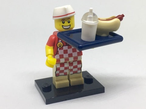 LEGO Collectible Minifigures col17-6 - col17 Hot Dog Vendor, Series 17 (Complete Set with Stand and Accessories) - Authentic LEGO Set Main Image
