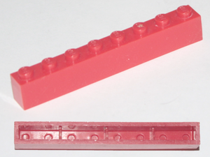 LEGO crssprt01 Brick 1 x 8 without Bottom Tubes, with Cross Supports in Red - Authentic LEGO Part