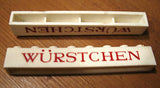 LEGO crssprt01pb16 Brick 1 x 8 without Bottom Tubes with Cross Side Supports with Red 'WÜRSTCHEN' Thin Pattern ('WURSTCHEN') - Main Product Image