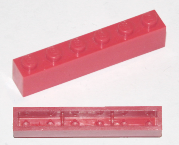 LEGO crssprt02 Brick 1 x 6 without Bottom Tubes, with Cross Supports in Red - Authentic LEGO Part