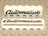 LEGO crssprt02pb06 Brick 1 x 6 without Bottom Tubes with Cross Side Supports with Black &#39;Automatiek&#39; Script Pattern - Main Product Image