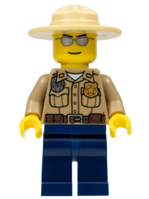 LEGO Minifigure cty0260 - Forest Police - Dark Tan Shirt with Pockets, Radio and Gold Badge, Dark Blue Legs, Campaign Hat, Silver Sunglasses - Authentic LEGO Minifigure Main Image