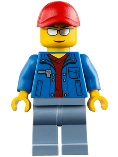 LEGO Minifigure cty0461 - Blue Jacket over Dark Red V-Neck Sweater, Sand Blue Legs, Red Cap with Hole, Silver Sunglasses - Authentic LEGO Minifigure Main Image