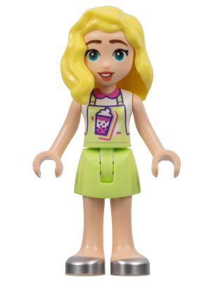 LEGO Minifigure frnd592 - Friends Matilde - Yellowish Green Jumper, Bubble Tea Uniform, Silver Shoes - Authentic LEGO Minifigure Main Image