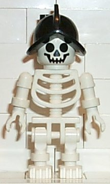 LEGO Minifigure gen011 - Skeleton - Standard Skull, Floppy Arms, Black Conquistador Helmet - Authentic LEGO Minifigure Main Image