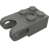 A gray LEGO Technic Brick Modified 2x2 with ball socket, axle hole, straight forks, round ends, open sides.