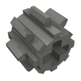 Dark gray LEGO Technic 8-tooth gear with a cross axle hole, viewed from an angle.