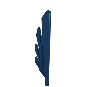 A dark blue LEGO Wing 9L (part 11091) with stylized feather details, shown from a slight side angle.