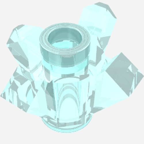 Transparent light blue LEGO 11127 Rock 1x1 Crystal 4 Point, a round brick with four upward fins.