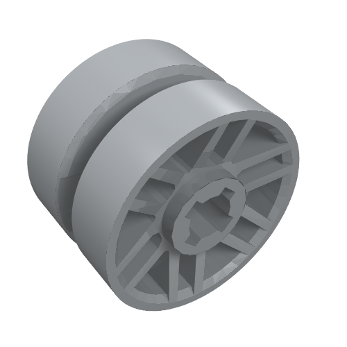 Light grey LEGO 11208 wheel, 14mm D. x 9.9mm, with center groove, fake bolts, and 6 double spokes.