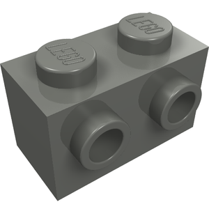 Gray LEGO 11211 Brick Special 1 x 2 with 2 Studs on 1 Side, with LEGO logo on the studs.