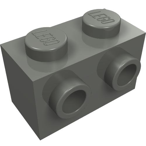 Gray LEGO 11211 Brick Special 1 x 2 with 2 Studs on 1 Side, with LEGO logo on the studs.