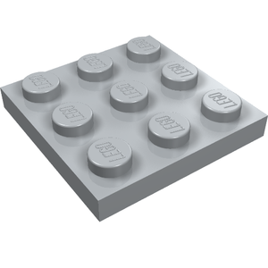 Light gray LEGO 11212 Plate 3 x 3 with nine studs on top, shown from an elevated perspective.